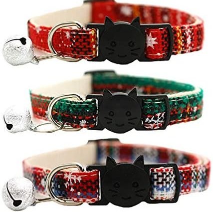 New Year Cat Collar Breakaway with Bell - 3 Pack Adjustable Collars Set for Kittens & Puppies Cute Snow Collard for Cats