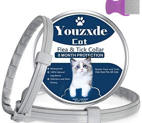 Flea and Tick Collar for Cats,8-Month Tick and Flea Control for Cats,Adjustable Design-One Size Fits All,Safe & Allergy Free, Waterproof, with Flea Comb,2 Pack